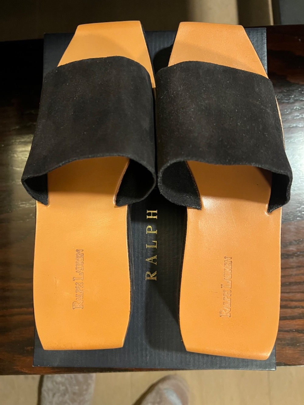 Ralph Lauren Suede and Leather Black Platform Sandals - Picture 3 of 9